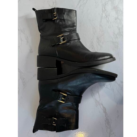 Tory Burch Bennie‎ Black Leather Buckled Biker Ankle Boots size 8.5 - Picture 10 of 11